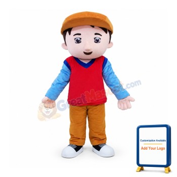 Brown Hat Boy Mascot Costume