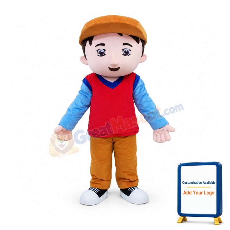 Brown Hat Boy Mascot Costume