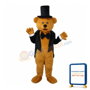 Bear in Black Suit Mascot Adult Costume