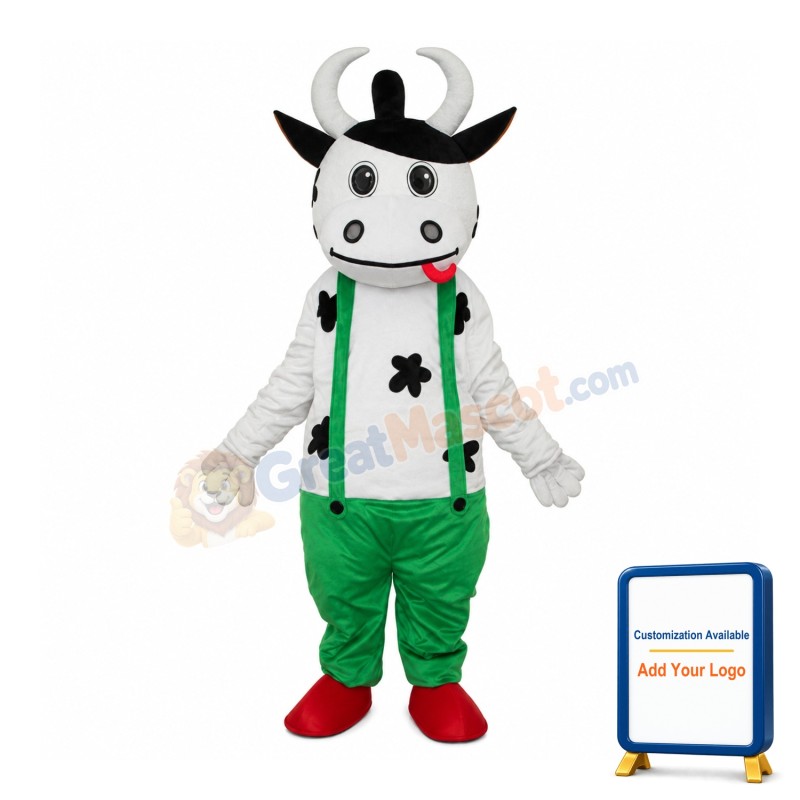 Cow in Green Overall Mascot Adult Costume