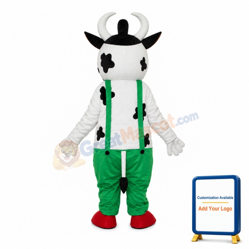 Cow in Green Overall Mascot Adult Costume