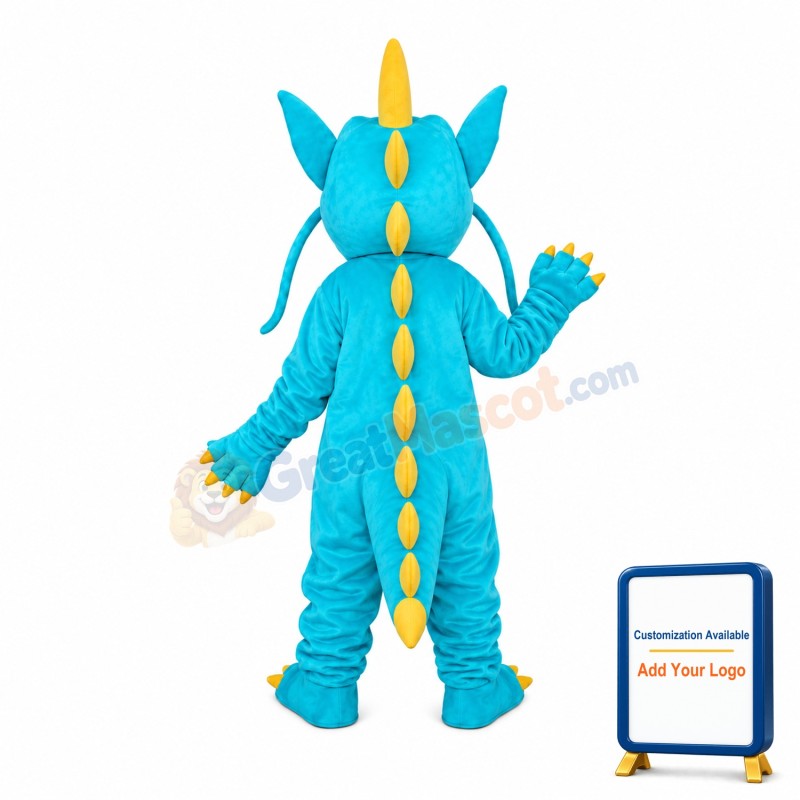 Blue Yellow Serrated Teeth Dragon Mascot Adult Costume