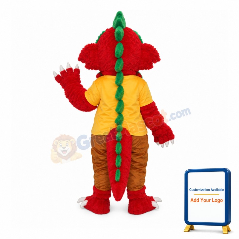 Long Wool Red Dragon Mascot Adult Costume