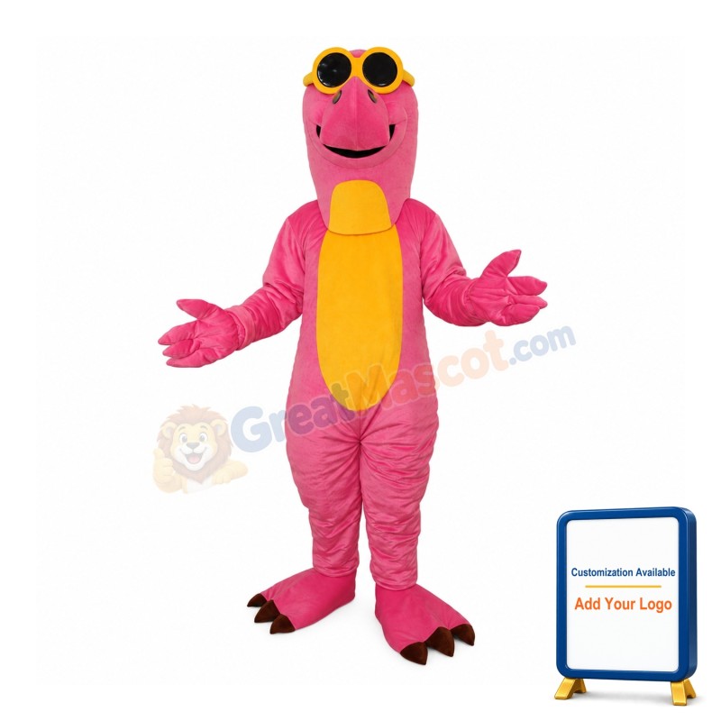 Pink Dinosaur with Glasses Mascot Adult Costume