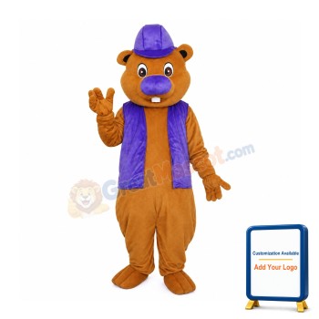 Beaver In Purple Hat Mascot Costume