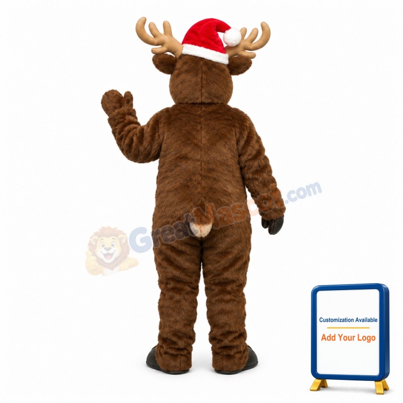 Cute Brown Mascot Costume Deer with Santa Hat