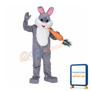 Grey Plush Bunny Mascot Costume