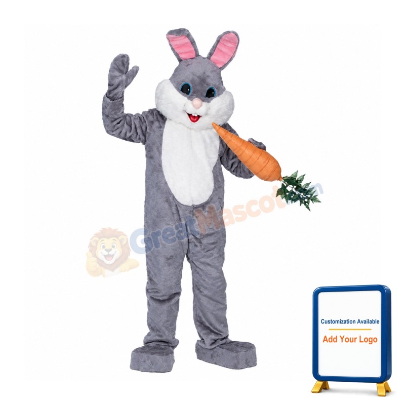 Grey Plush Bunny Mascot Costume