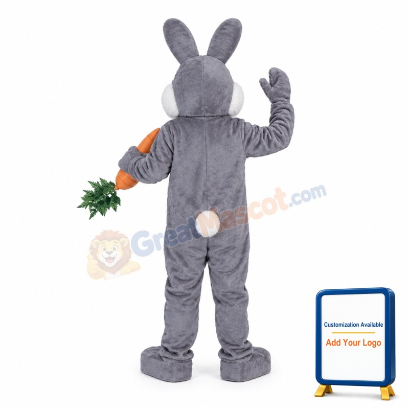 Grey Plush Bunny Mascot Costume
