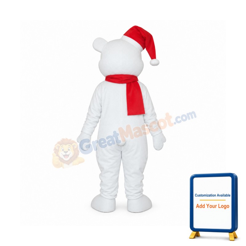 White Christmas Bear Mascot Adult Costume
