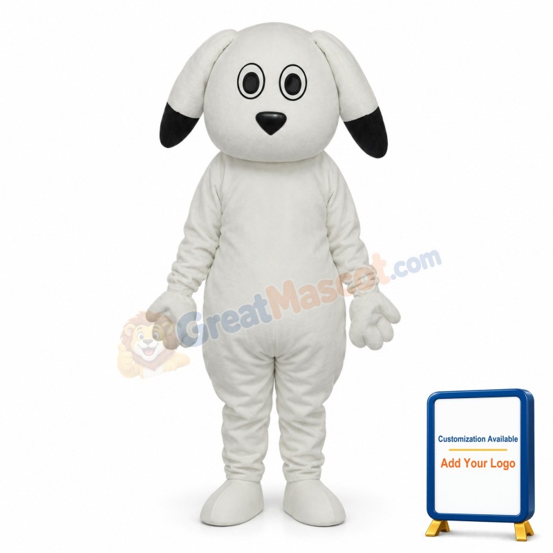 Black Ears White Dog Mascot Adult Costume