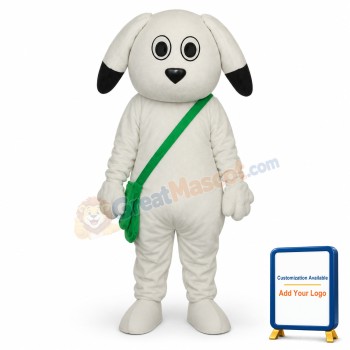 Green Bag White Dog Mascot Adult Costume