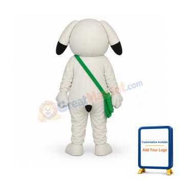 Green Bag White Dog Mascot Adult Costume