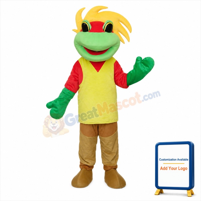 Yellow Green Red Frog Prince Mascot Adult Costume Free Shipping