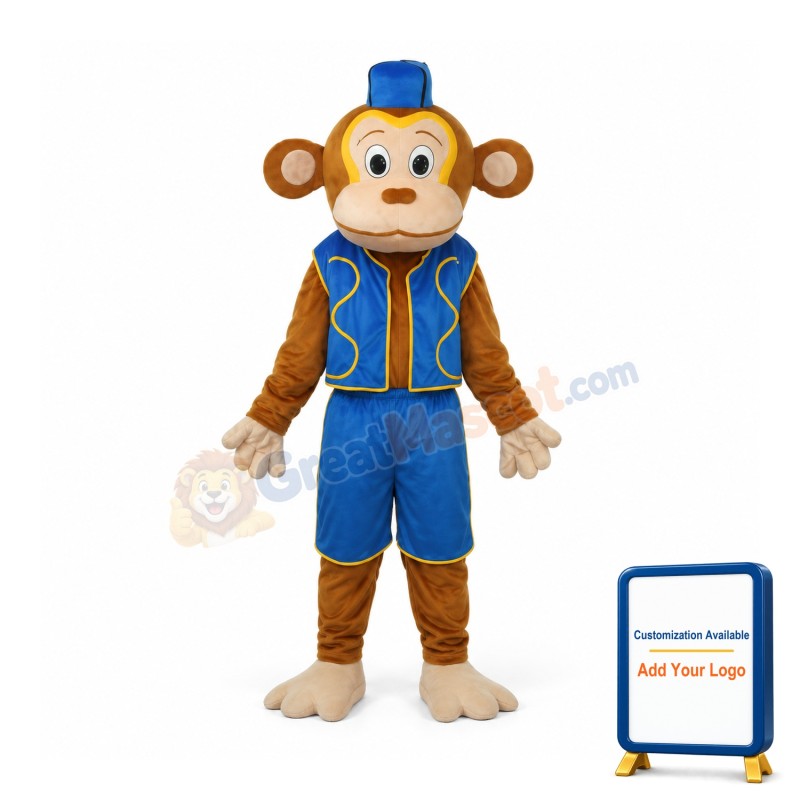 Clown Monkey in Blue Vest Mascot Adult Costume