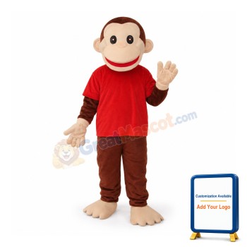 Happy Monkey in Red Shirts Mascot Adult Costume Free Shipping