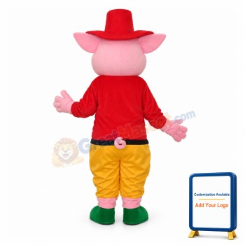 Red Hat Pig Mascot Adult Costume
