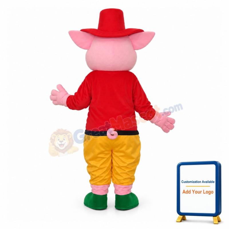 Red Hat Pig Mascot Adult Costume