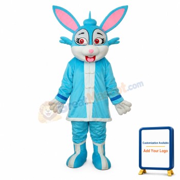 Blue Rabbit in Padded Coat Mascot Adult Costume Free Shipping
