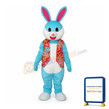 Blue Rabbit in Red Vest Mascot Adult Costume Free Shipping