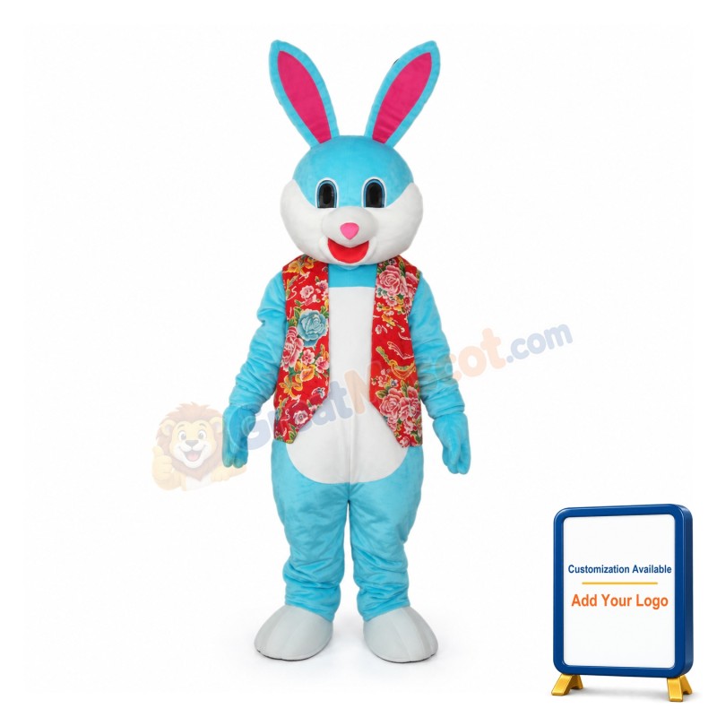 Blue Rabbit in Red Vest Mascot Adult Costume