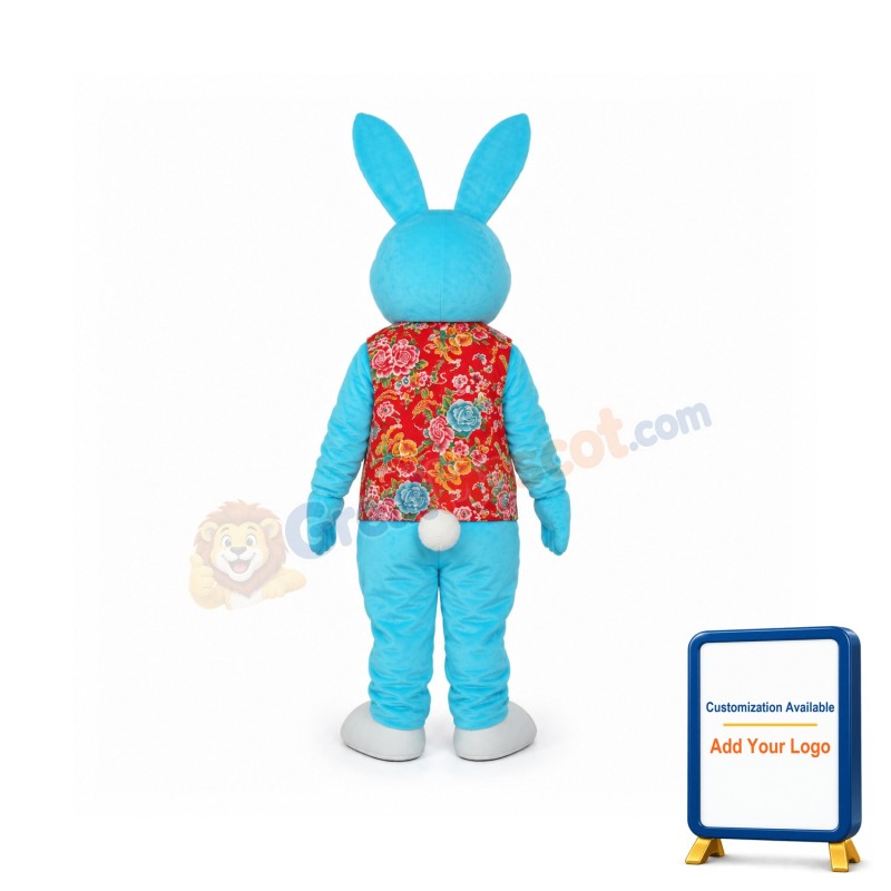 Blue Rabbit in Red Vest Mascot Adult Costume