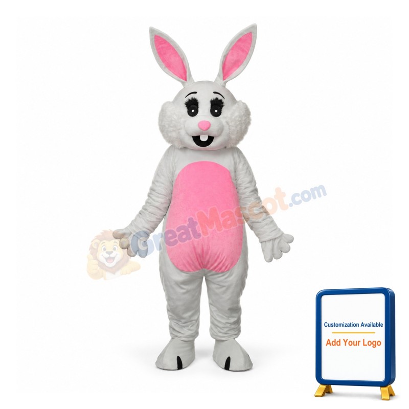 Pink Ears Rabbit Mascot Adult Costume