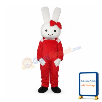 Red Overall Rabbit Mascot Adult Costume