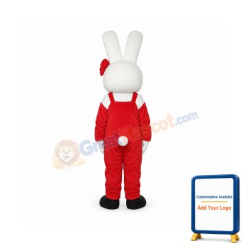 Red Overall Rabbit Mascot Adult Costume
