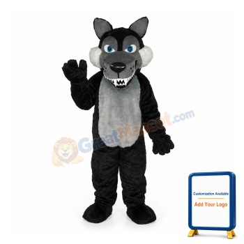 Long Wool Big Black Wolf Mascot Adult Costume