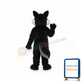 Long Wool Big Black Wolf Mascot Adult Costume