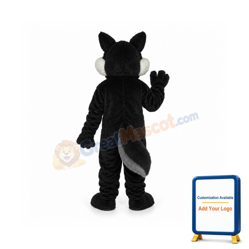 Long Wool Big Black Wolf Mascot Adult Costume