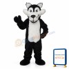 Long Wool Big Black Wolf with White Belly Mascot Adult Costume
