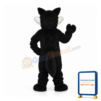 Long Wool Big Black Wolf with White Belly Mascot Adult Costume
