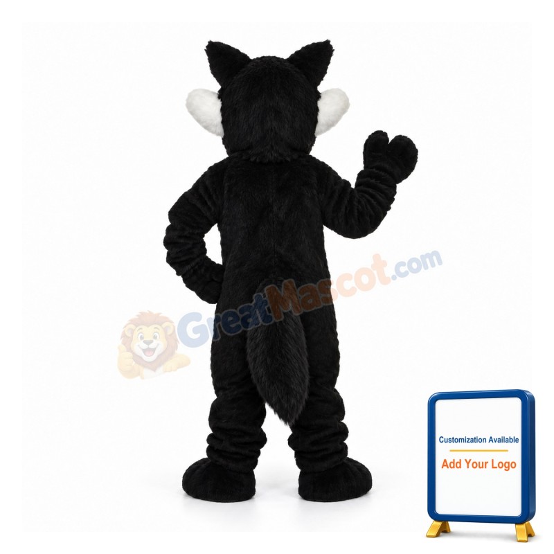 Long Wool Big Black Wolf with White Belly Mascot Adult Costume