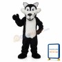 Long Wool Big Black Wolf with White Belly Mascot Adult Costume