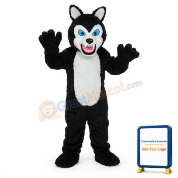 Long-haired Black White Wolf Mascot Adult Costume