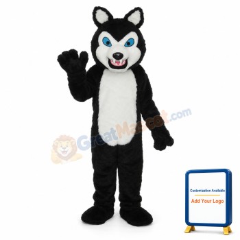Long-haired Black Wolf Mascot Adult Costume