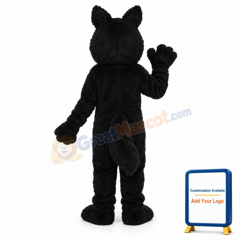 Long-haired Black Wolf Mascot Adult Costume