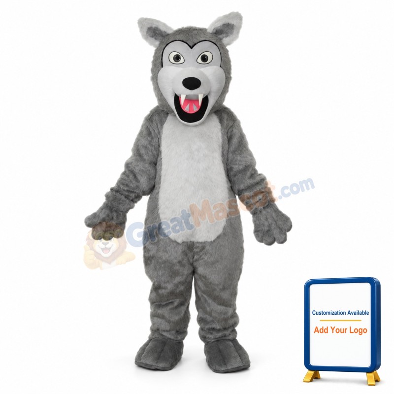 Small Long-haired Gray Wolf Mascot Adult Costume
