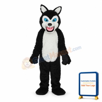 Thin Teeth Long-haired Black Wolf Mascot Adult Costume