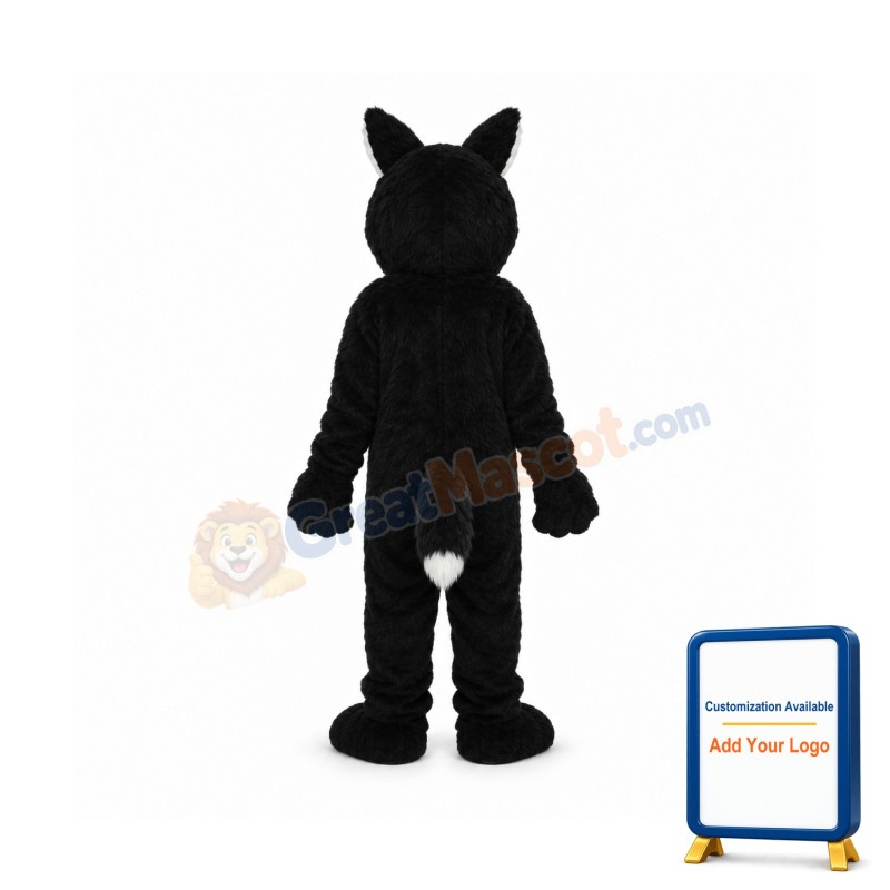 Thin Teeth Long-haired Black Wolf Mascot Adult Costume