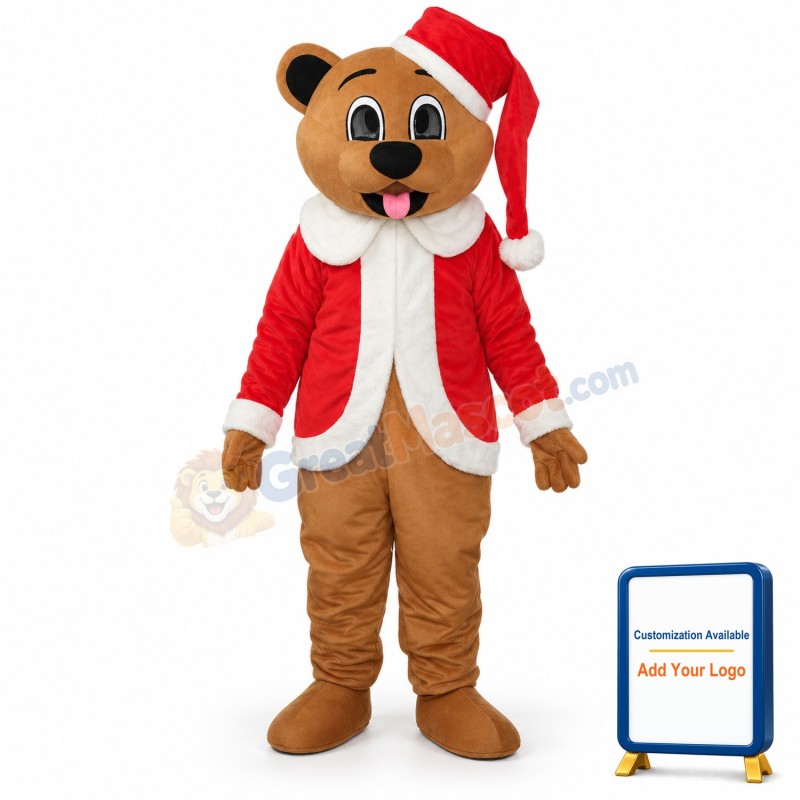 Brown Christmas Bear Mascot Adult Costume