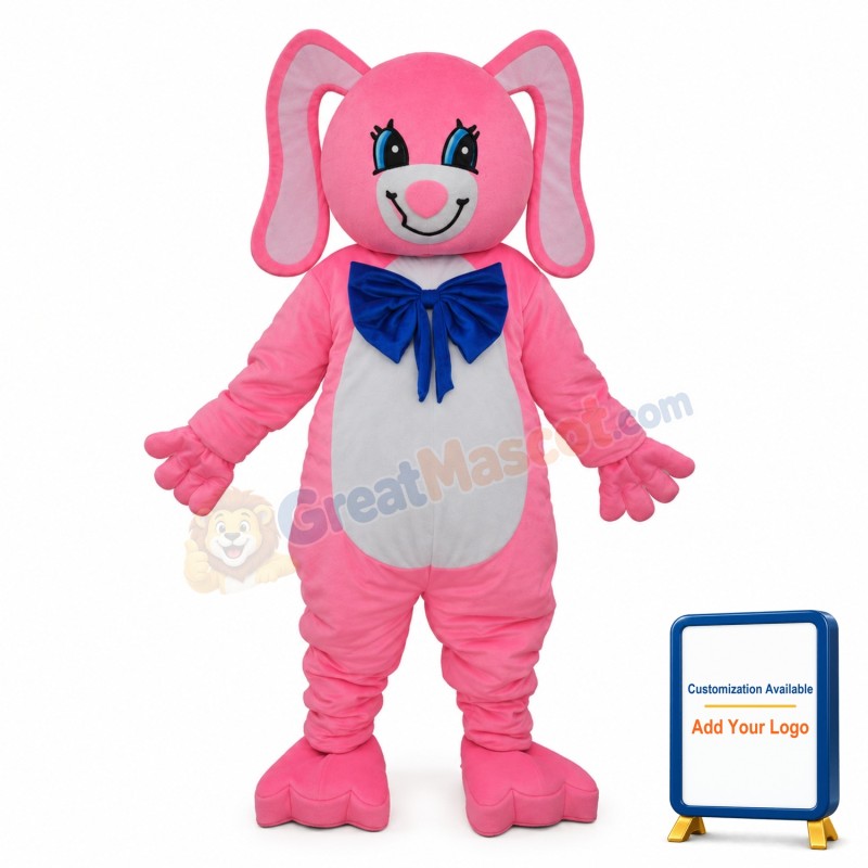 Long Ear Pink Bear Mascot Adult Costume