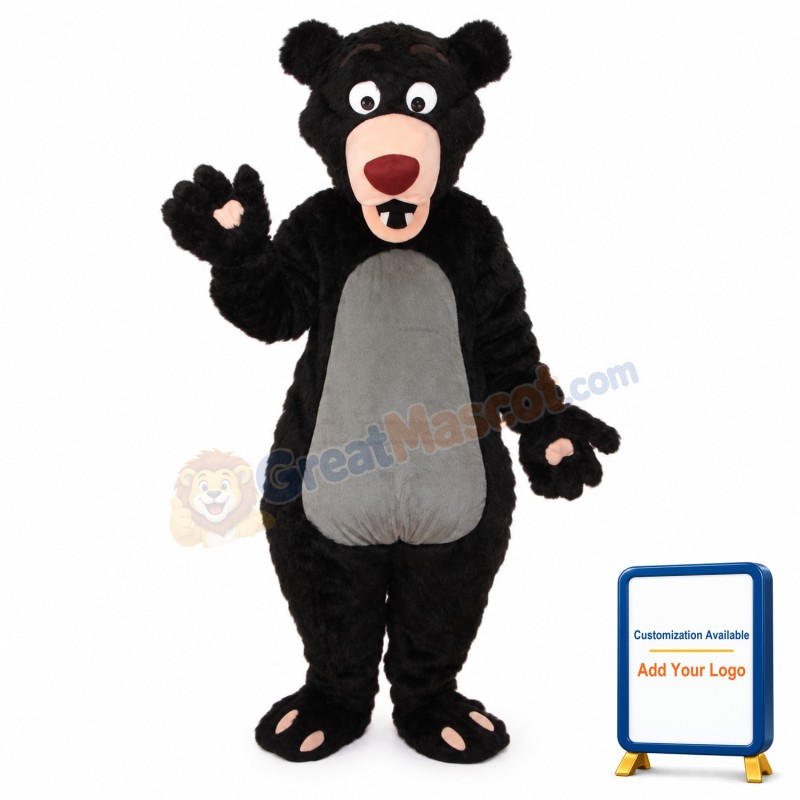 Long-haired Black Bear Mascot Adult Costume