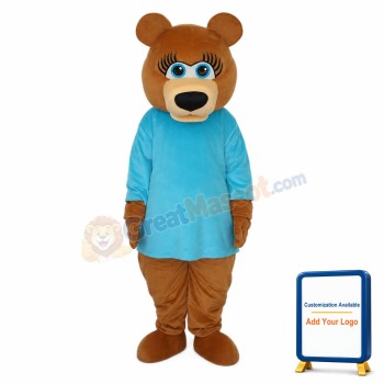 Ms.Bear in Blue T-shirt Mascot Adult Costume