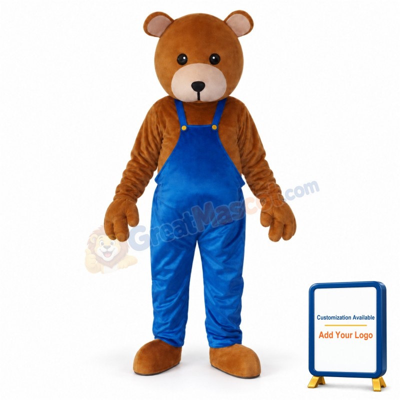 Teddy Bear in Overalls Mascot Adult Costume