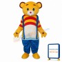 Yellow Bear Wear Blue overalls Mascot Adult Costume Free Shipping