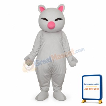 Big Pink Nose White Cat Mascot Adult Costume