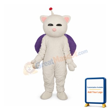 Pink Nose White Cat Mascot Adult Costume